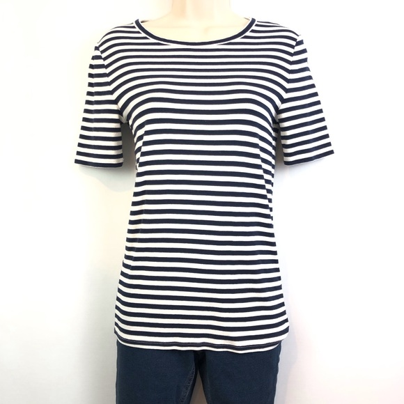 J Crew Perfect Fit Blue and White Stripe T Shirt - Picture 4 of 16